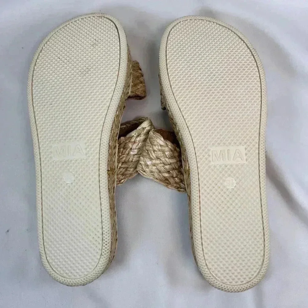 MIA Cami Size 9.5 Sandal Raffia Natural Neutral Platform Double Band